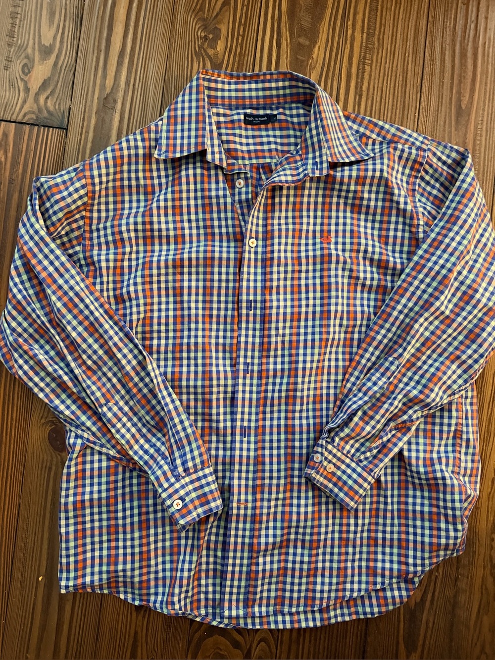 Southern Marsh Men's Multicolor Checked Button-Down Shirt (Blue, Orange, White)